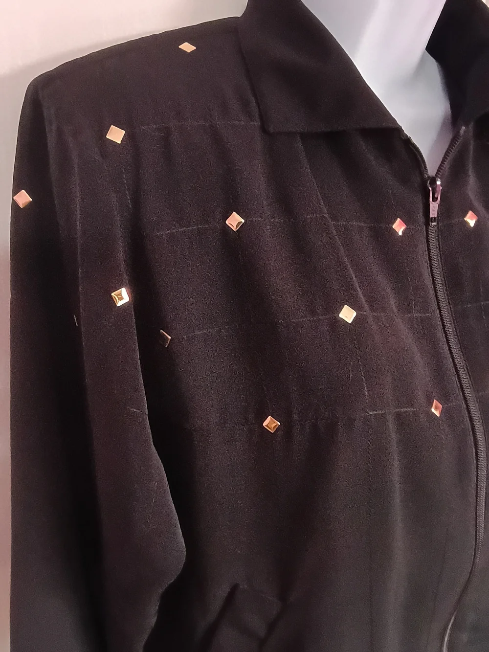 Vintage Zip-Front Women's Jacket With Gold Studs
